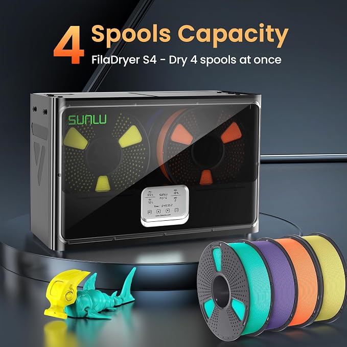 SUNLU S4 3D Printer Filament Dryer, Black | 4 Spools Capacity,3 Circulation Fans,Filament Dryer,350W PTC Heater,70℃ Max Temperature,Intelligent humidity detection