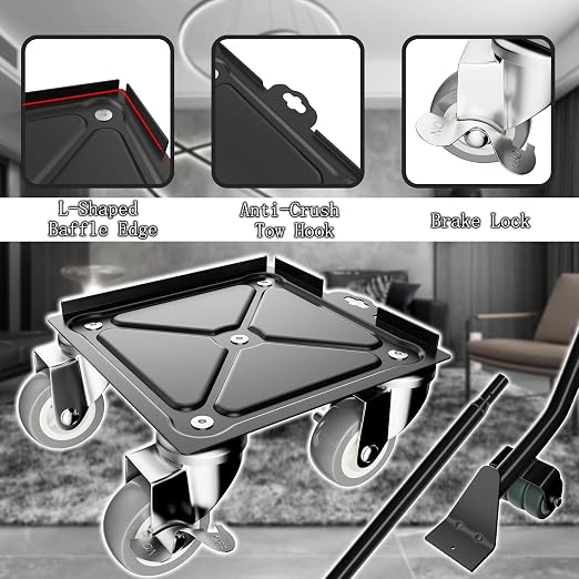 Furniture Dolly,Furniture Movers with 5 Wheels,Silent & 360° Rotating Wheels & Side Brake,2400 Lbs Capacity,Carbon Steel Panel Heavy Duty Dolly for Appliances,Sofas,Beds,Pianos