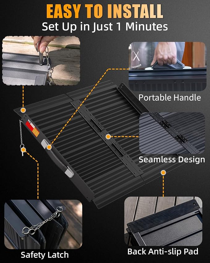 VNN Portable Wheelchair Ramp 2FT, Black Seamless Non-Slip Aluminum Ramps for Wheelchairs for Home, Handicap Wheelchair Ramps for Home Steps, Aluminum Loading Dock Plates