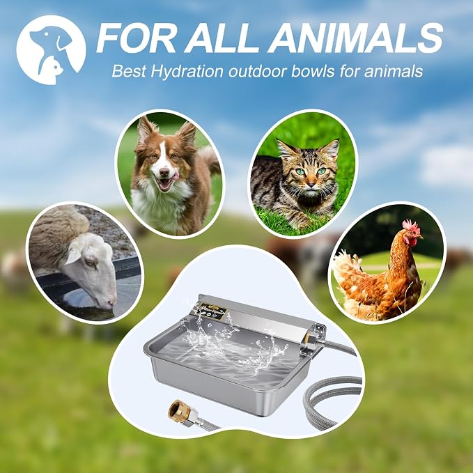 1Gal/3.8L Automatic Water Dispenser for Dogs, Patented Automatic Dog Water Bowl Dispenser, Stainless Steel Outdoor Water Bowl Dispenser for Livestock Chicken, Dog Water Feeder Fit 3/4'' GHT Faucet