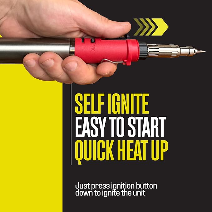 Berkling Premium Butane Soldering Iron Kit - Portable Cordless Welding Micro Solder Torch Heat Gun, 3 Pro Grade Tips, 15g Lead-Free Rosin Core Solder Wire, Mini Wrench, Sponge (BSG-668 Kit Red)
