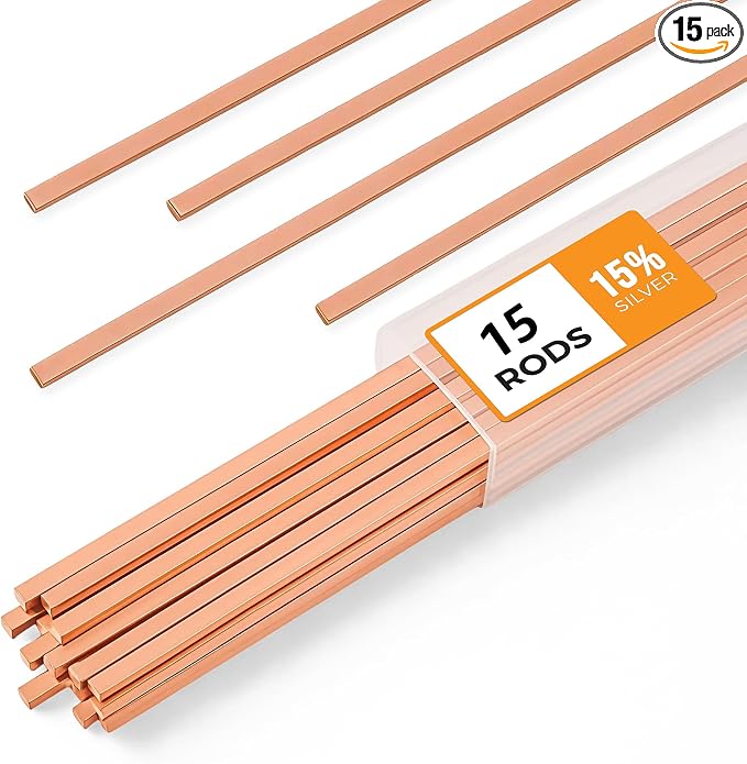 15pcs Brazing Rods AWS BCuP-5 15% Silver Solder Phos Copper Brazing Alloy Flat Welding Rods 0.050"x1/8"x10" for HVAC, Refrigeration, and Industrial Applications