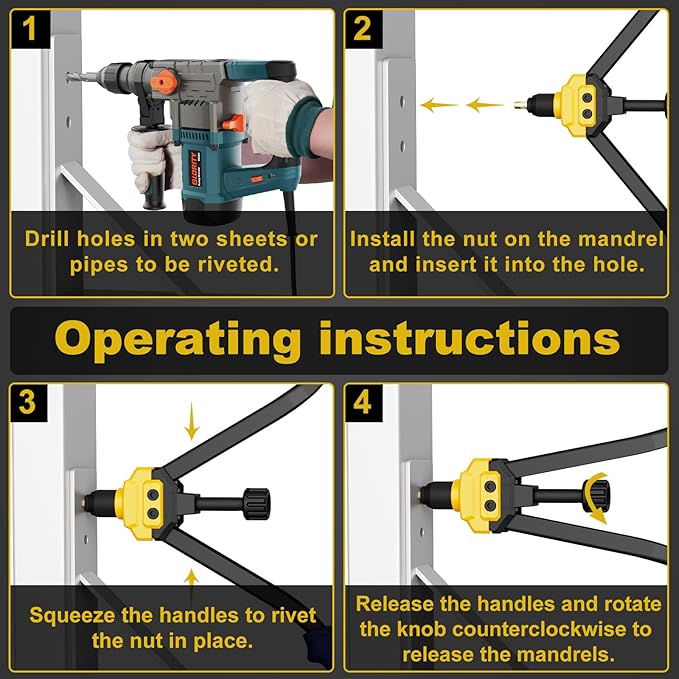 IMQUALI Rivet Nut Tool Rivet Nut Kit, 16" Rivnut Tool Kit with 14 Metric & SAE Mandrels Rivet Nut Assortment Kit with 140 Rivet Nuts, Hand Riveters Nutsert Tool Kit with Durable Blow Molded Case