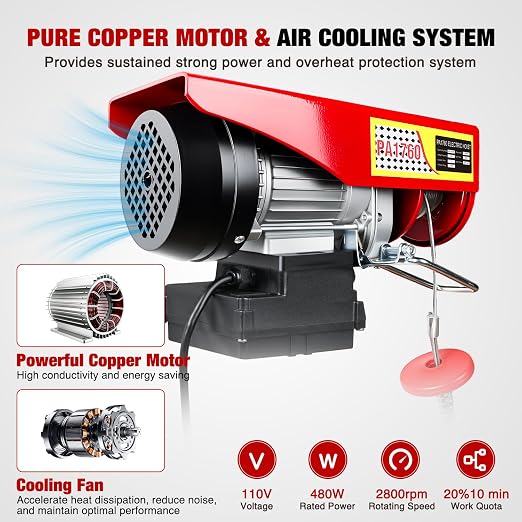 Nilight 1760LBS Electric Hoist 110V Electric Hoist Winch with Wireless Remote Control, Single/Double Slings 39FT Lifting Height Material Handling Tool for Garage Warehouses Factory Attic Ceiling Crane