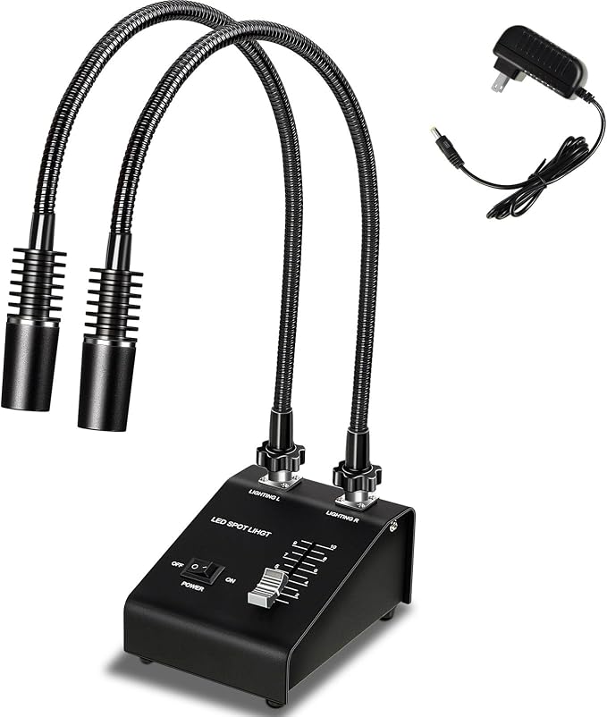 Baquler Microscope Light 6W 6500K Dual Gooseneck Spotlight Changeable LED Bulb Adjustable Illuminator Source for Industrial Biological Digital Stereo Microscope Camera, PCB Repair, Soldering