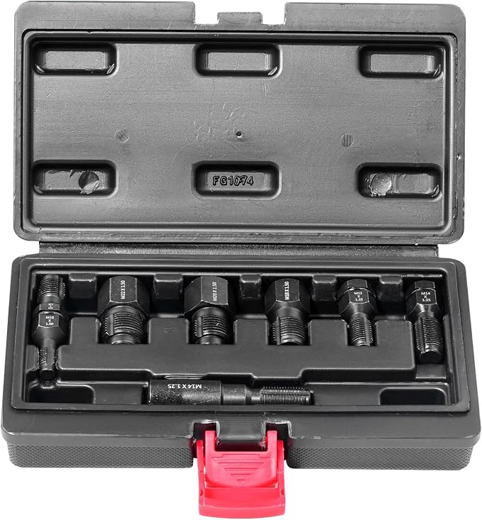 VEVOR Thread Chaser Set 7-Piece - Metric Thread Restorer Tool - M10 M12 M14 M18 M20 M22 Rethreading Tool Kit with Storage Case for Automotive Thread Repair Applications