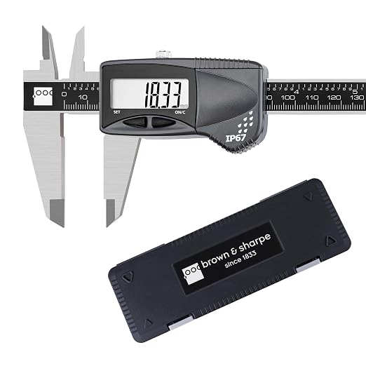 Brown & Sharpe 6" Digital Caliper, IP67 Stainless Steel, Large LCD Display, Locking Screw, ABS/DIFF Measurement, Inch & Millimeter Conversion, High-Contrast Readings