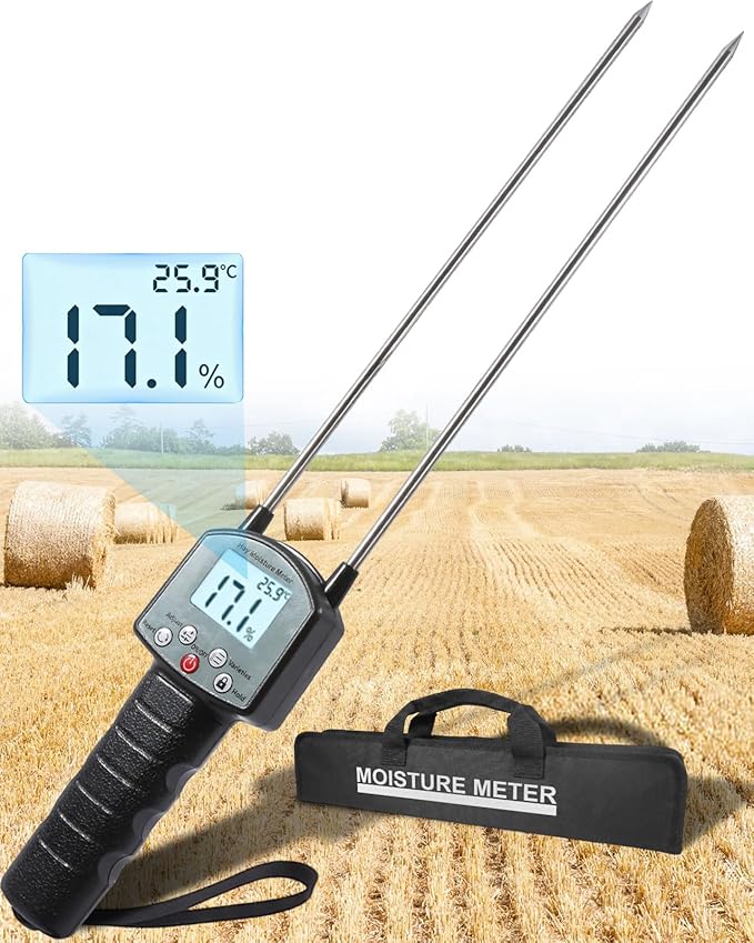 TK100H Hay Moisture Tester, High Accuracy Hay Moisture Meter, Bale Moisture Tester with Long Probe, Portable Bale Moisture Meter for Hay Bales, Forage Grass, Alfalfa, Orchard Grass and Other Hays