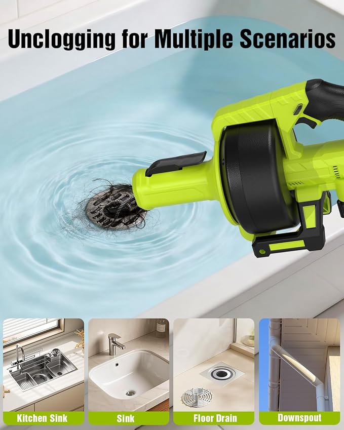 Ublue 21V Cordless Electric Drain Auger, 25Ft Auto Feed Drain Snake for Clog Remover with 2.0Ah Battery, Plumbing Snake for Sink Toilet Bathroom Shower Pipes 3/4"-2.95", Included Bag Gloves Rag