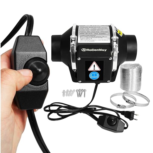 Upgrade Speed Control 3 Inch Inline Booster Duct Fan kit High Flow Greenhouse Ventilation Fan, Low Noise Level for Efficient Smoke&Odor Extraction for 3D Printer, Laser Engraver, Kitchen Bathroom