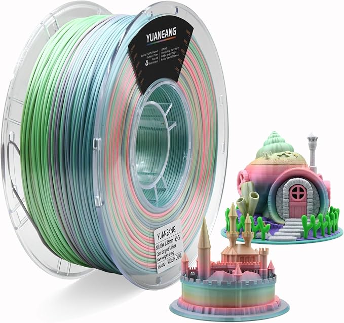 Vivid Rainbow PLA 3D Printer Filament 1.75mm, 1kg Spool, Multi-Color High-Saturation Gradient PLA, Smooth Color Transitions, ±0.03mm Precision, Easy Printing, Ideal for Artistic Models