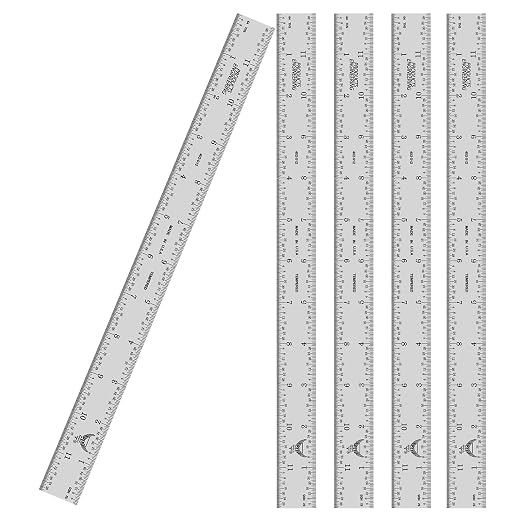 PEC Tools 12 Inch Rigid Steel Ruler (5 Pack), Machinist Metal Ruler Scale with Markings 1/8", 1/16", 1/32", 1/64", Tempered Steel, 3/64 Thick x 1" Wide, Trusted by Professionals, Made in USA