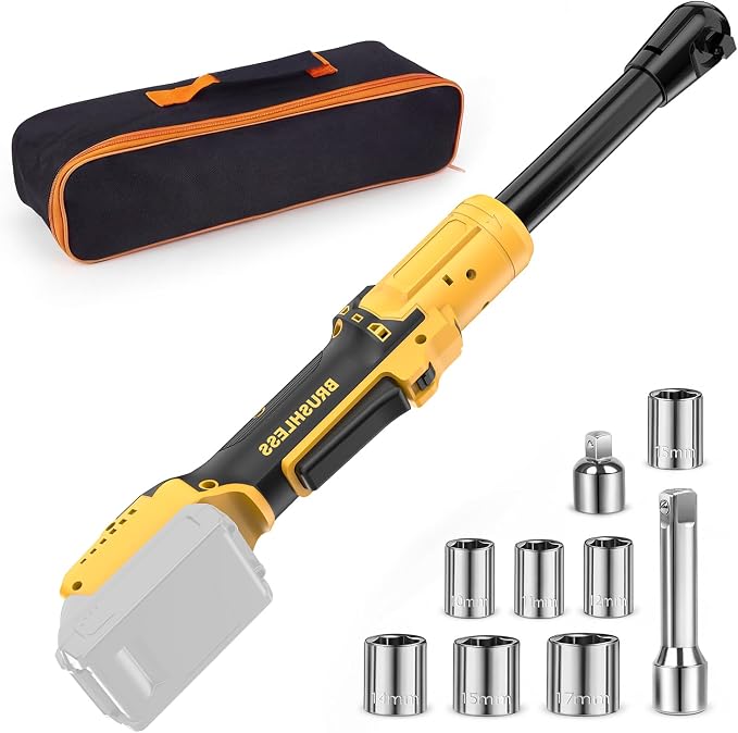 3/8" Cordless Ratchet Wrench Fit for Dewalt 20V Battery | 80FT-LBS Electric Ratchet Wrench with 5 Speeds, Sockets Set, Adapters and Tool Bag(No Battery)