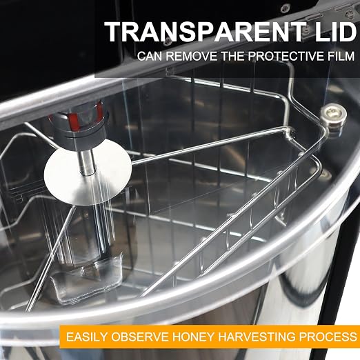 Honey Lake 3 Frame Manual Honey Extractor, Stainless Steel Honeycomb Drum Spinner with Transparent Lid, Beekeeping Equipment for Honey Extraction with Height Adjustable Stand