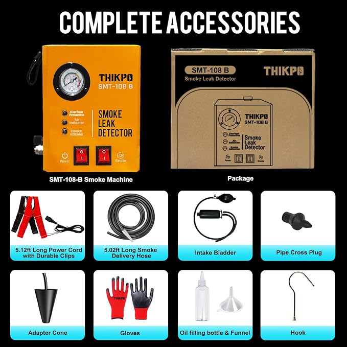 Smoke Machine Automotive Built-in Air Pump, Professional Smoke Leak Detector for Car, Diagnostic Leak Tester Tools for EVAP, Vacuum, Pipe, Fuel and More Leak Testing for All 12V DC Vehicles