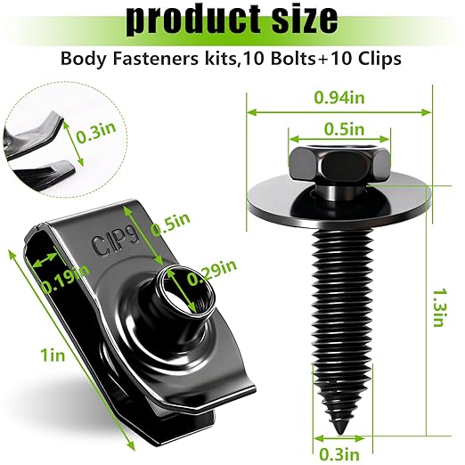 mxuteuk M8-1.25 U-Nut Clips & Hex Head Automotive Body Fender Bolts Kit,for Most Cars Fender,Engine Undertray Cover, Engine Cover & Bumper Fender Liner