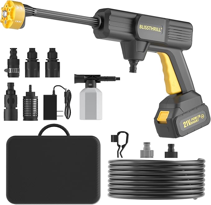 Cordless Portable Washer, 1100 PSI Battery Operated Washer with All-Copper Motor, Battery, 23FT Hose, Storage Bag; Handheld Washer; Lightweight Car Washer for Home, Garden (Titan Yellow)