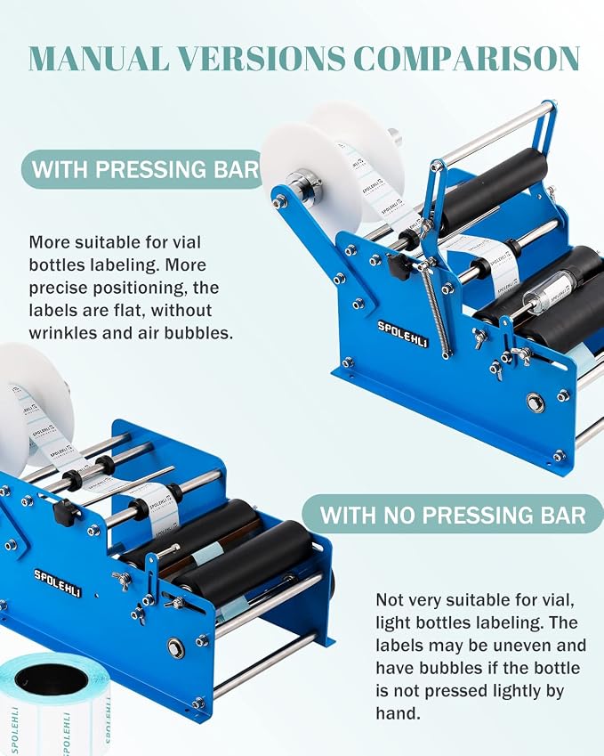 Bottle Labeling Machine with Swing Arm, Manual Round Bottle Labeler Label Applicator Adjustable Self-Adhesive Labeling Machine for φ0.6-4.7” Cylinder (with Pressing bar)