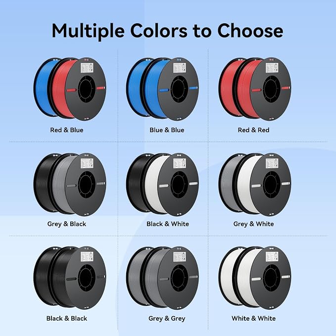 Creality 3D Printer Filament 1.75mm 4KG, PLA Filament Bulk +/- 0.02mm, 4 Pack 1kg Spool(2.2lbs) 3D Printing Filament Fits for Most FDM 3D Printers, White White Black Grey