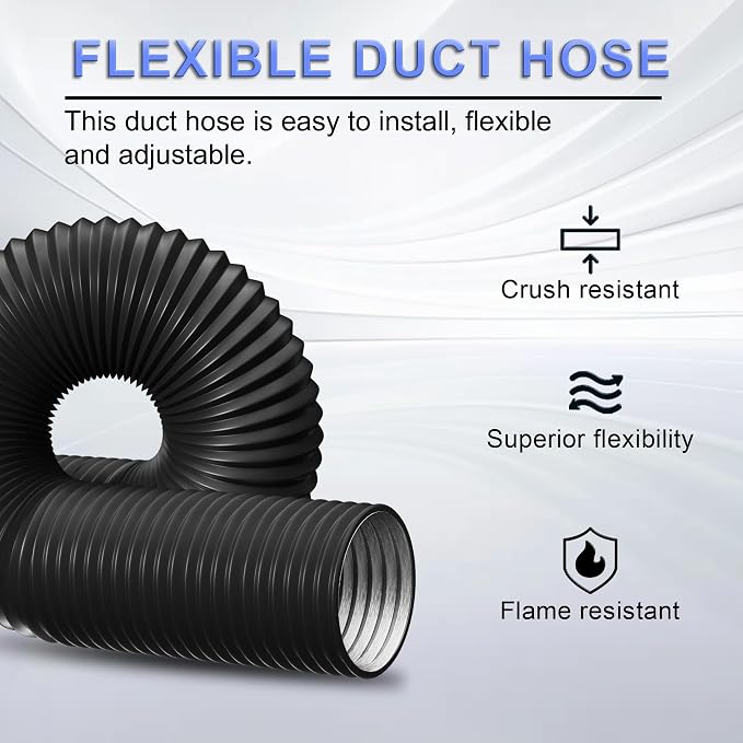 10 Inch Flexible Ducting Hose 16 Feet Black Aluminum Ducting -4 Layer Protection Dryer Vent Hose for HVAC Heating Cooling Ventilation and Exhaust, 2 Clamps Included