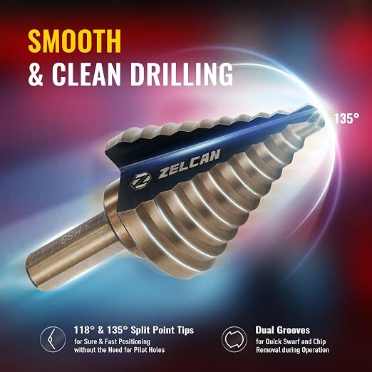 Step Drill Bits, HSS 5PCS Titanium Step Drill Bit Set, 50 Sizes in 5 High Speed Steel Unibit Drill Bits Set for Sheet Metal with Aluminum Case, Multiple Hole Stepped Up Bits for DIY Lovers