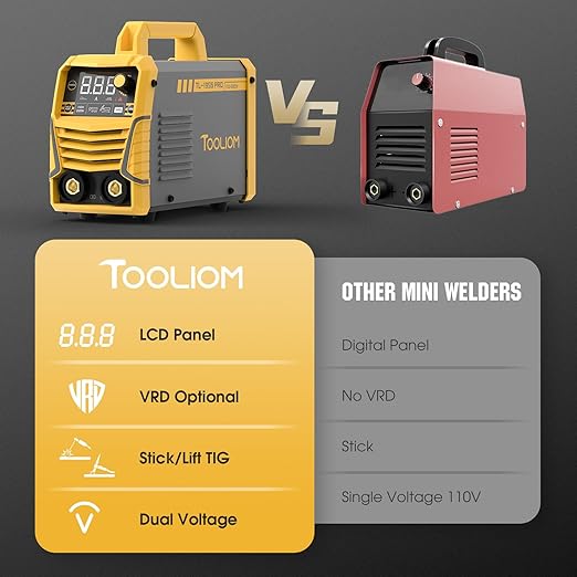 TOOLIOM 195A Stick/Lift TIG Welder with Lift TIG Torch 110V/220V Dual Voltage Welding Machine with Synergic Control Portable MMA Welder Machine with VRD, Hot Start and ARC Force