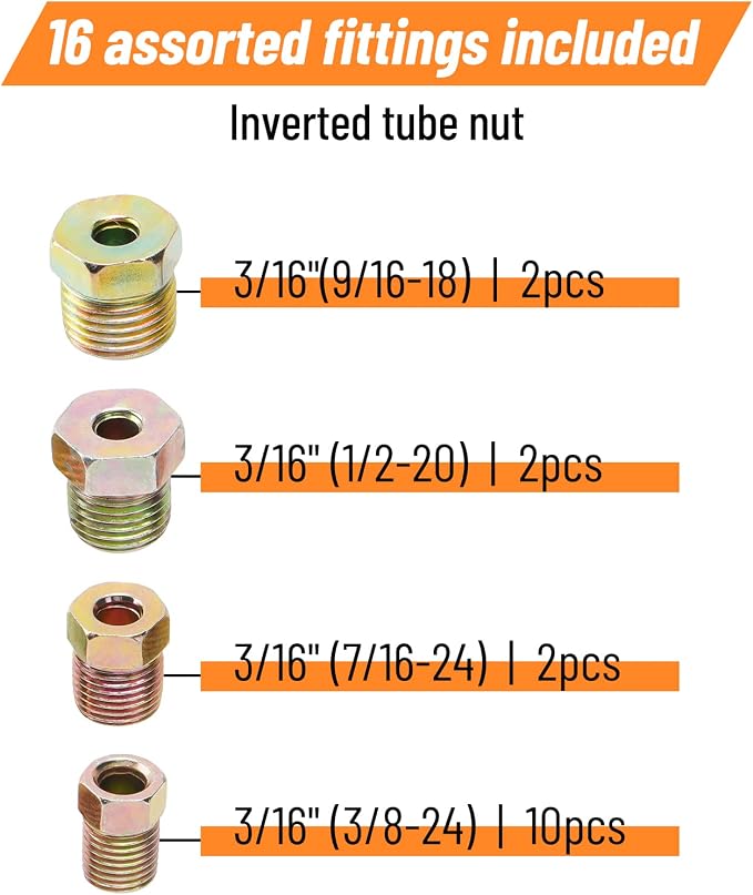 25 ft 3/16 Copper Coated Brake Line Kit (Includes 16 Fittings and 4 Unions Brake Line Fittings) + Double & Single Flaring Tool Kit