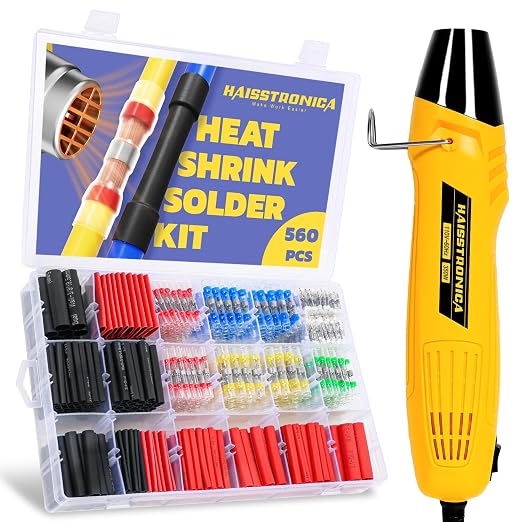 haisstronica 560 PCS All in One Set with Solder Seal Wire Connectors,3:1 Heat Shrink Tubing and Heat Gun,Solder Sticks Wire Terminals Electrical Connectors for Automotive, Marine, Trailer Wiring
