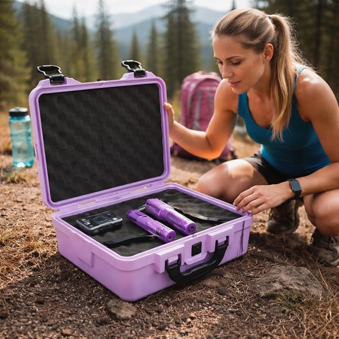 Relaxweex 1 Pcs Waterproof Hard Case with DIY Customizable Foam Insert Portable Protective Case with Knife for Camera Drones Equipments Tools Test Instruments(Purple,11.3 x 8.7 x 4.2 Inch)