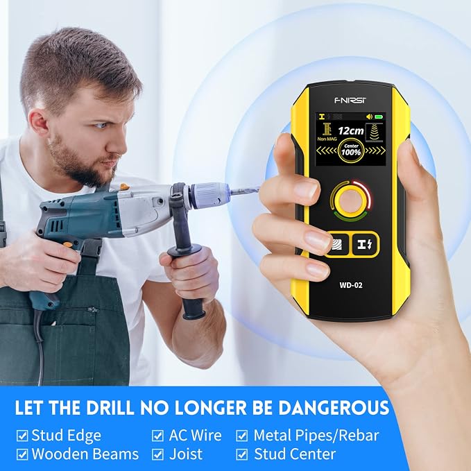 Stud Finder Wall Scanner - FNIRSI Upgraded WD-02 TFT Display Electronic Stud Detector with HPC Chip, Wall Scanner with Positioning Hole for Center and Edge of Wood AC Wire Metal Studs Joist Pipe