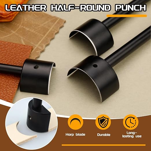 3 Sizes Leather Corner Punch, Half-Round Punch Set, Leather Belt End Punch Tool, Belt Cutter Cutting Tool, Leatherworking Tools for Strap Belts, Wallet, Bags