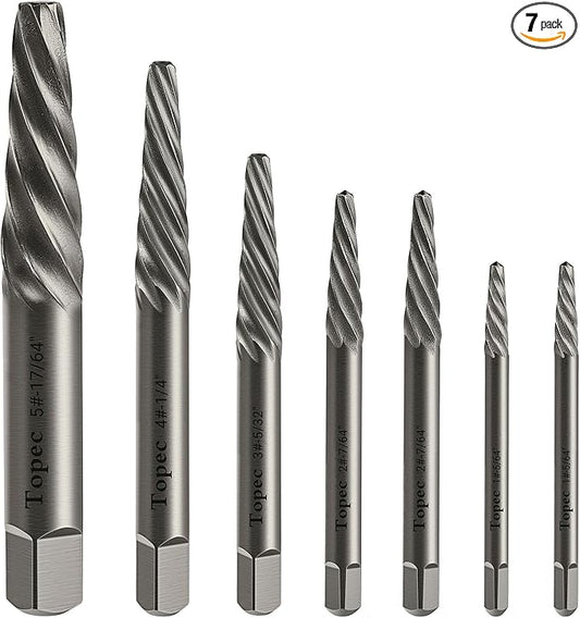 TOPEC Damaged Screw Extractor Set, 7 Piece Easy Out Bolt Extractor for Easily Remove Broken Bolts, Stripped Screws, Studs - Gifts for Men | Fathers Day Gifts for Dad