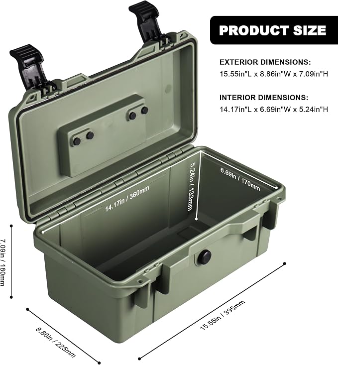Shockproof Tool Hard Case with Customizable Foam,IP67 Waterproof & Dustproof,Portable Storage for Repair parts,Camera Accessories,Car tools,15.55x8.86x7.09 Inches(Green)