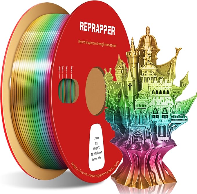 RepRapper Macaron Rainbow PLA Filament, Shiny Multicolor Silk PLA 1.75 mm Filament (+-0.03 mm), Sparkle Fast Change Multi-color1 kg 3D Printer Filament for 3D Printer