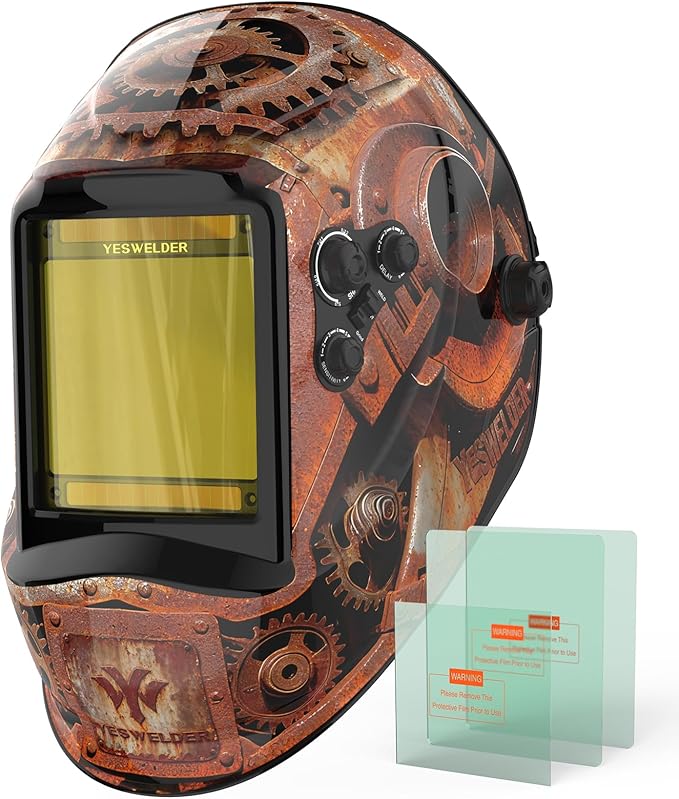 YESWELDER Large View Auto Darkening Welding Helmet, Blue Light Blocking, 1/1/1/1 True Color Solar Powered Welder Hood Mask with 4 Arc Sensors, Wide Shade 3/5-9/9-13 for TIG MIG ARC CUT and GRIND 1