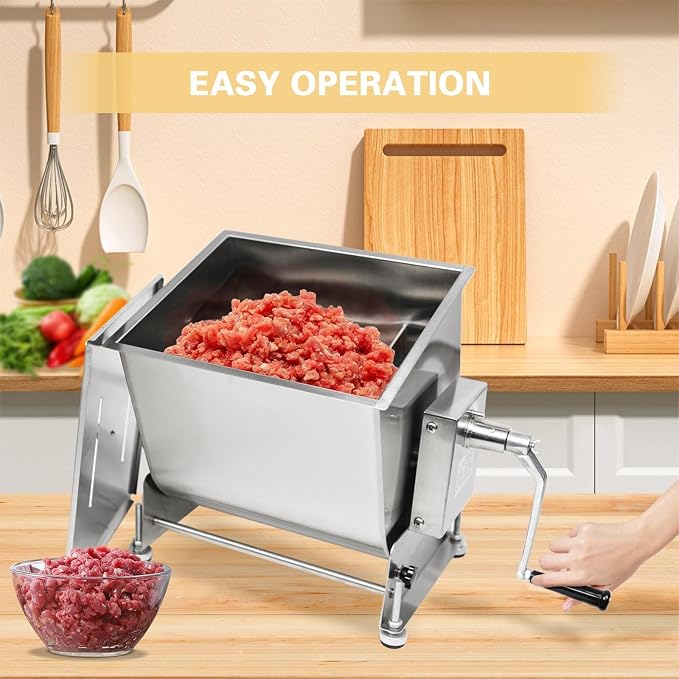 CLIVIA Manual Meat Mixer, 15 Pound Capacity Tilt Tank Meat Mixer for Sausage, Stainless Steel 15lbs/7.5L Sausage Mixer Food Processer for Meat, Vegetable, Burger, Dumplings