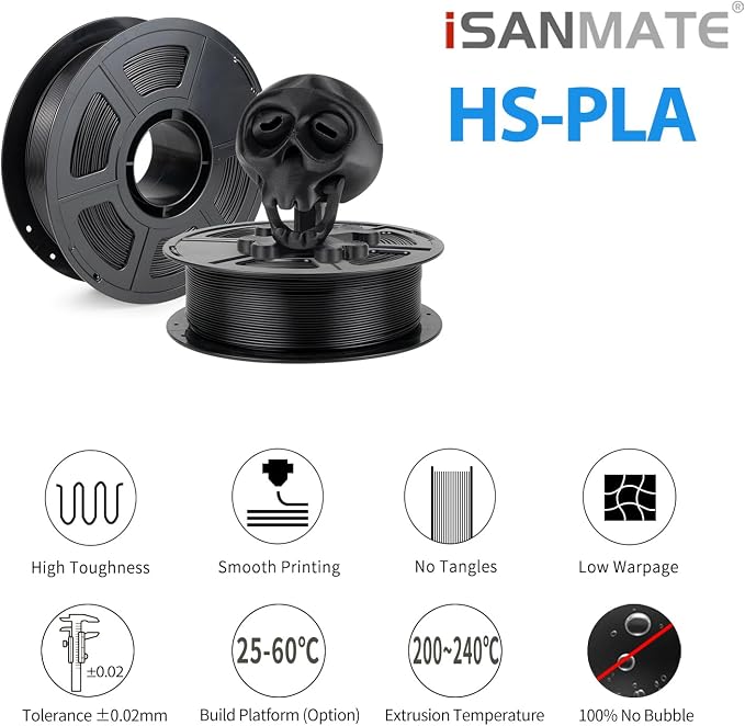 iSANMATE Rapid PLA Filament 1.75mm Black 10KG, 3D Printer Filament Bundle, Dimensional Accuracy ±0.02mm, for Bambu Lab 3D Printers, AMS, AMSLite