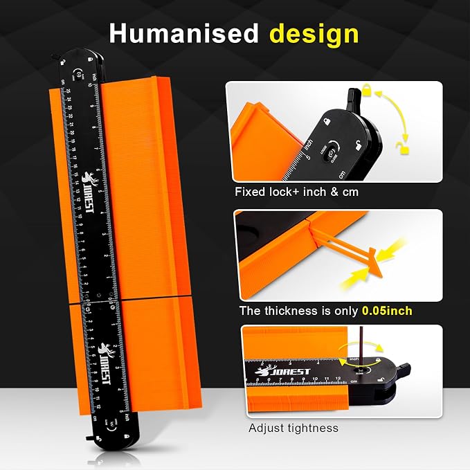 JOREST Connectable Contour Gauge (10+5 Inch), Gifts Ideas for Men Dad Handyman Husband Him, Shape Profile Duplicator with Lock, Outline Angle Measuring Tool, Template Tool, Tile Flooring, Scribe Edge
