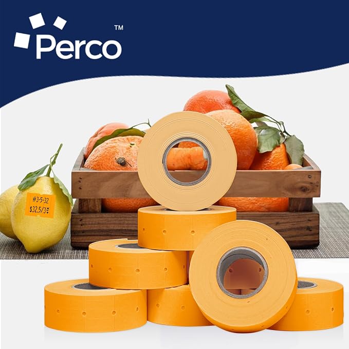 Perco 2 Line Fluorescent Orange Labels - 60,000 Blank Price and Date Gun Labels for Perco 2 Line Price and Date Guns - 80 Rolls, 10 Sleeves - Made in USA
