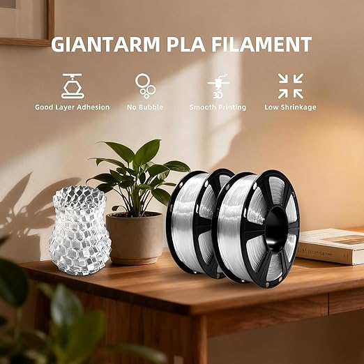 GIANTARM Clear PLA Filament, 1.75mm Transparent PLA 1kg Spool (2.2lbs), 3D Printer Filament with Vacuum Packaging