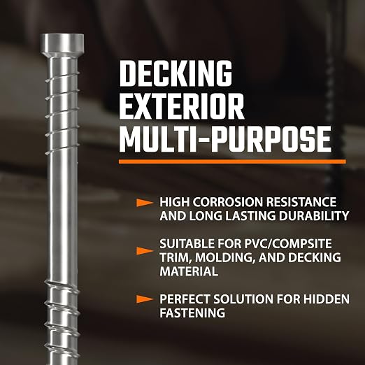 Composite Trim Screws, #8 x 2” Stainless Steel 304, 450pcs | Hidden Fastener For PVC & Wood, Outdoor Deck, Exterior & Finish Fasteners, Rust-Resistant, T-10 Star Drive, 2.5lbs