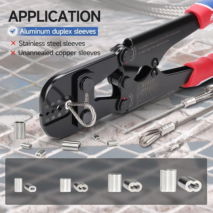 iCrimp 1608M Wire Rope Crimping Tool with CWR-35 Cable Cutter Set, 4 Die Slots 3/64" to 1/8", High Carbon Steel Swaging Kit for Aluminum Oval, Double Barrel & Annealed Copper Sleeves