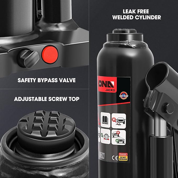 DNA Motoring 2 tons / 4409 lbs Lifting Automotive Welded Hydraulic Bottle Jack for Repair Vehicle, Pickup, Truck, w/Manual Handle, Black, TOOLS-00348