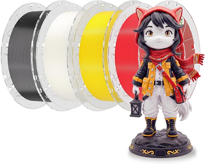 Creality 3D Printer RFID Filament Bundle, Hyper PLA Filament 1.75mm for 3D Printing, Hyper PLA RFID Filament No-Tangling High Precision, 1KG(2.2 lbs) Spool (Black+White+Yellow+Red)