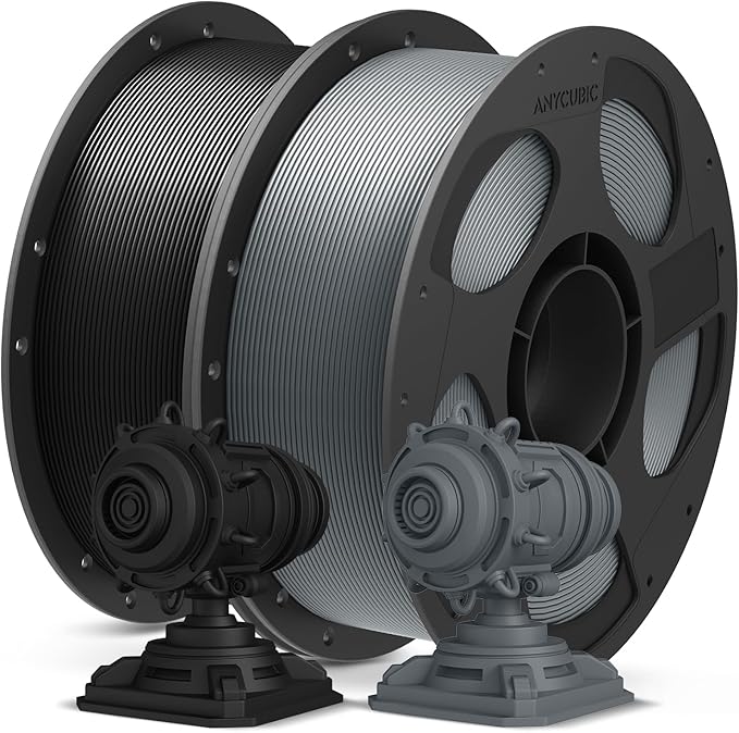 ANYCUBIC PLA Plus (PLA+), 3D Printer Filament 1.75mm Bundle, Dimensional Accuracy +/- 0.02mm, High Toughness, Print with Most FDM 3D Printers, 1KG Reusable Spool, 2kg, Texture Grey + Black