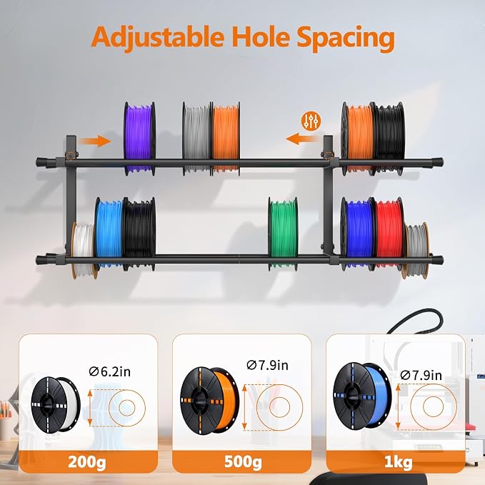 3D Printer Filament Storage Rack Wall Mount, Foldable Heavy Duty Metal Shelving with Adjustable Hole Spacing for TPU/ABS/Nylon Filament Rack, 3D Printer Accessories for Studios, Workshops 2 Pack