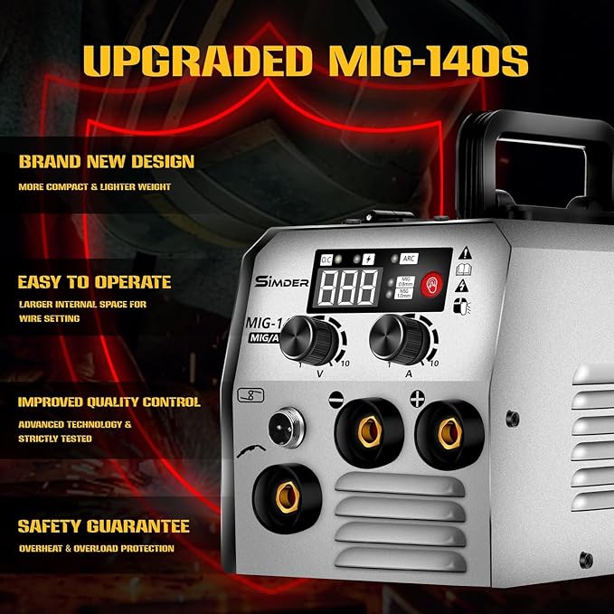 SSIMDER 140A 3 in 1 MIG ARC TIG Welder with Flux cored wire and Ergonomic Seahorse Electrode Holder