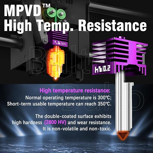 2 Pcs Upgraded 0.2mm A2L/H2D/X2D/H2S/H2C/P2S Hotend with Anti-Stick MPVD Coating - High Speed Hardened Steel P2S Nozzle for Bambu Lab P2S,H2 Series,A1/A1MINI, A2L,Bamboo Lab Parts & Accessories
