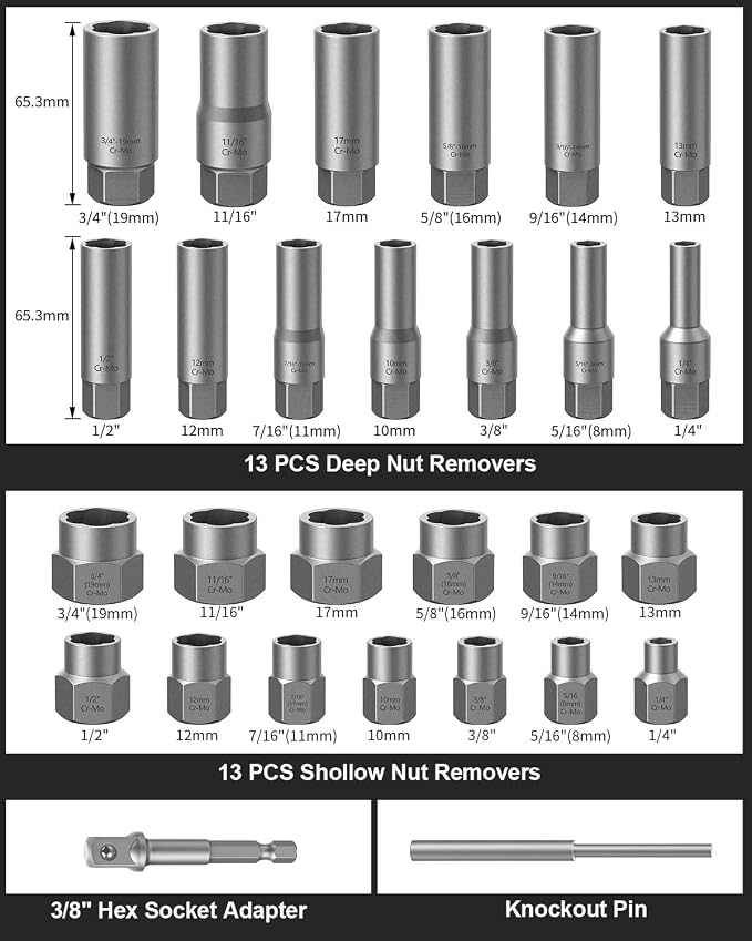 Bolt Extractor Kit, 67 Pieces Easy Out Screw Extractor Set with 6542 HSS Left-Hand Drill Bits, Bolt & Lug Nut Removal Tool for Broken Stripped, Frozen, Rusted, Rounded-Off Fasteners