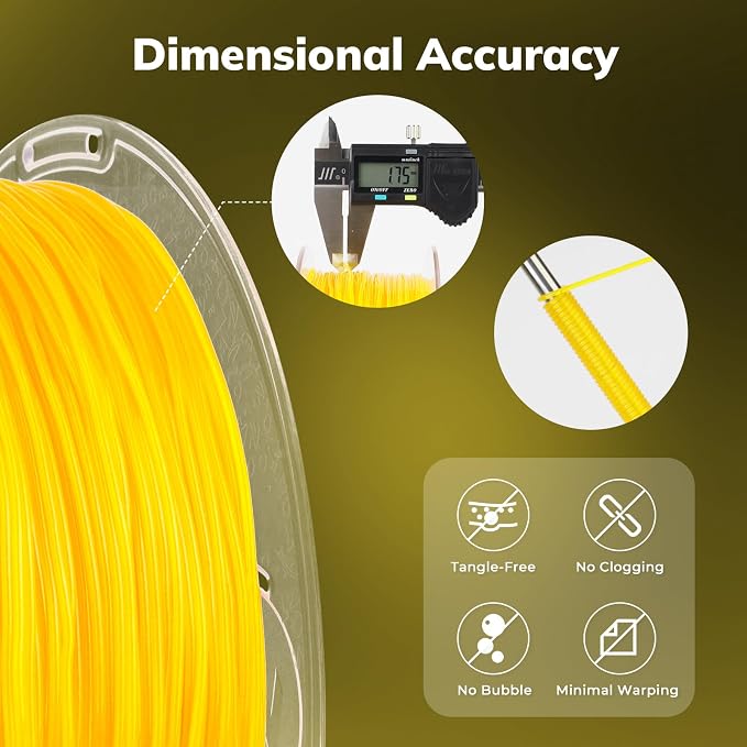 AMOLEN 95A TPU 3D Printer Filament, 1.75mm Glow in The Dark Yellow, Soft TPU Flexible 3D Printing Filament, Best with UV Lamps, 1kg Spool, Dimensional Accuracy +/- 0.02 mm, Fit Most 3D Printers